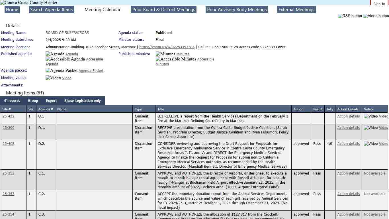 CONTRA COSTA COUNTY - Meeting of BOARD OF SUPERVISORS on 2/4/2025 at 9:00 AM